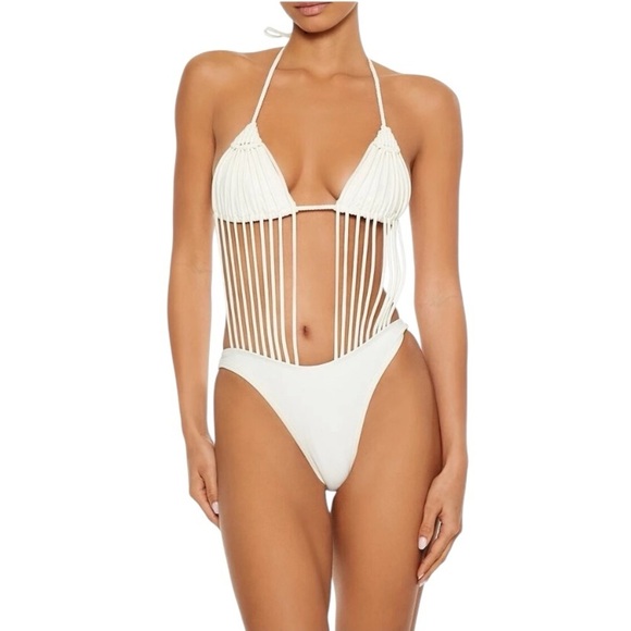 NEW Forever 21 Macrame One Piece Swimsuit Size XL Cream White - Picture 1 of 15